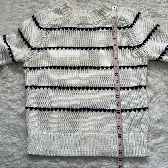 Madewell Sweater Textured Cotton Crewneck in Stripe Bright Ivory Navy Stripe S - Picture 12 of 13
